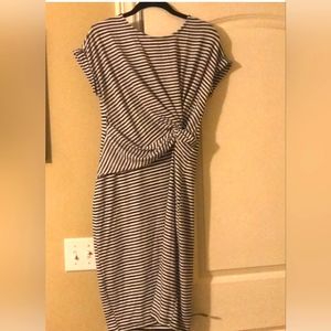 GAP B & W Striped Twist Front Midi Dress
